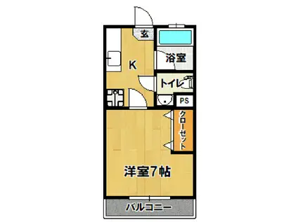 ベルフォーレ洞峰(1K/2階)の間取り写真