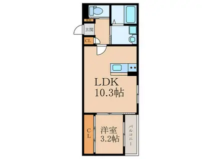 BRAVE BASE苅田(1LDK/2階)の間取り写真