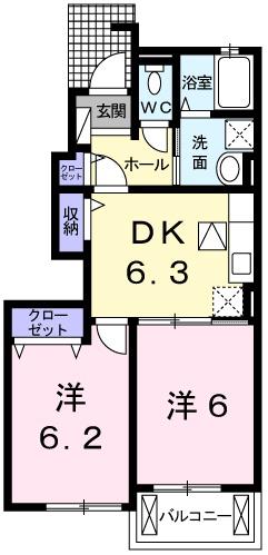 カトレーヴVII(2DK/1階)の間取り写真