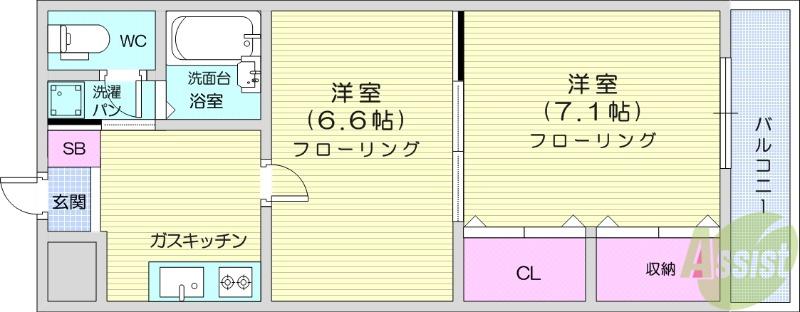 カーサアビタービレ(2K/1階)の間取り写真