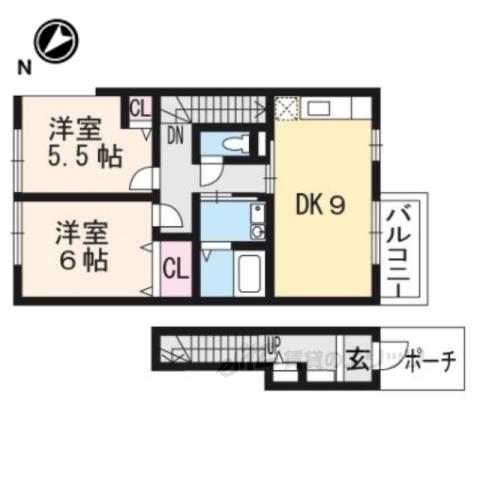 ウィニング(2DK/2階)の間取り写真