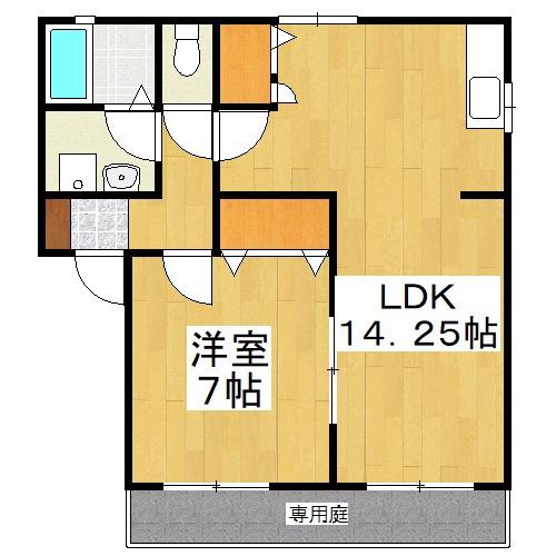 タウンハイツ山崎B棟(1LDK/1階)の間取り写真