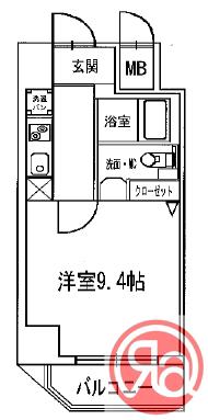 ヴィラタワー谷町(1K/6階)の間取り写真