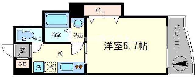 ラグゼ住之江(1K/4階)の間取り写真