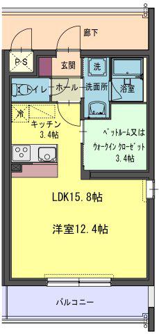 コルトーナ壱番館(1SK/1階)の間取り写真