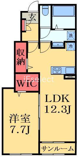 ウルルI(1LDK/1階)の間取り写真