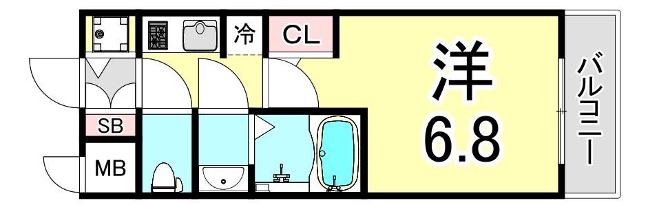 エスリードレジデンス神戸三宮(1K/8階)の間取り写真