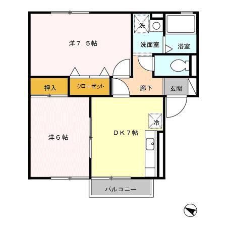 プレミール21(2DK/1階)の間取り写真
