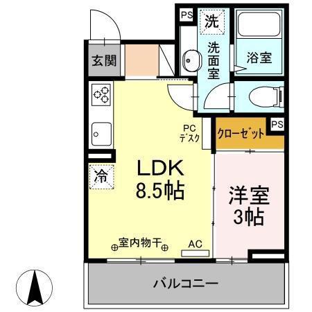 カルデア(1LDK/3階)の間取り写真