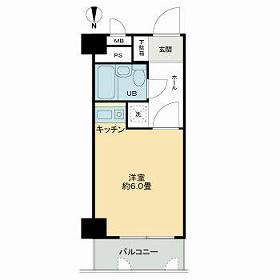 ライオンズマンション靱公園第2(ワンルーム/6階)の間取り写真