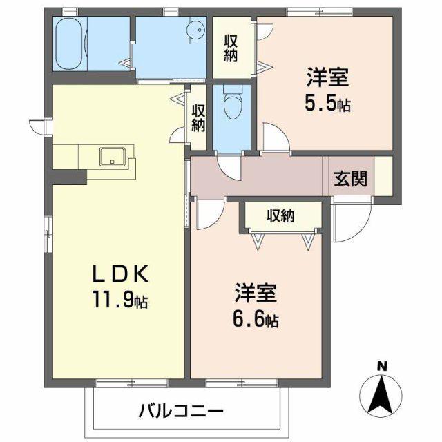 ニューフォーレス ナガタ(2LDK/2階)の間取り写真