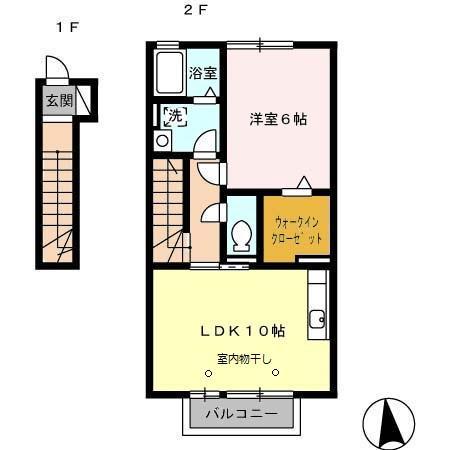 オーマスII(1LDK/2階)の間取り写真