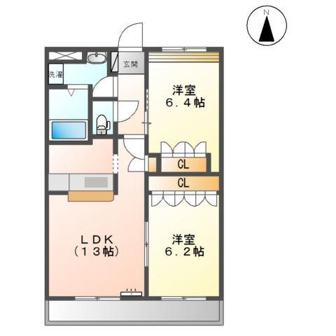 マルベリーヴィレッジノース(2LDK/1階)の間取り写真