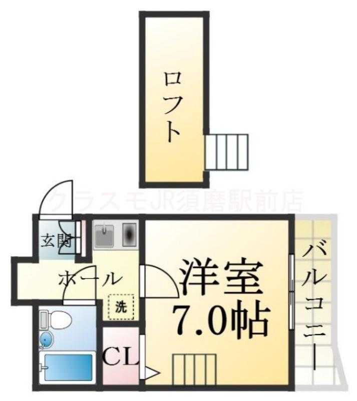 キャンパス須磨離宮(1K/1階)の間取り写真