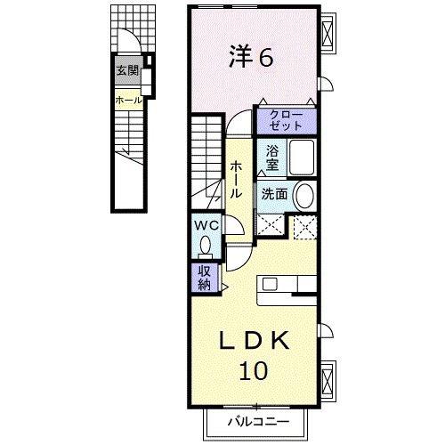 エスポワール・サウス(1LDK/2階)の間取り写真