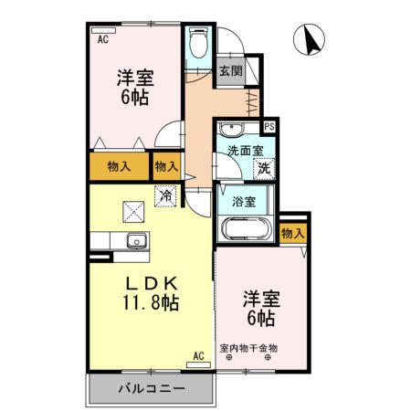 D-ROOM河西(2LDK/1階)の間取り写真