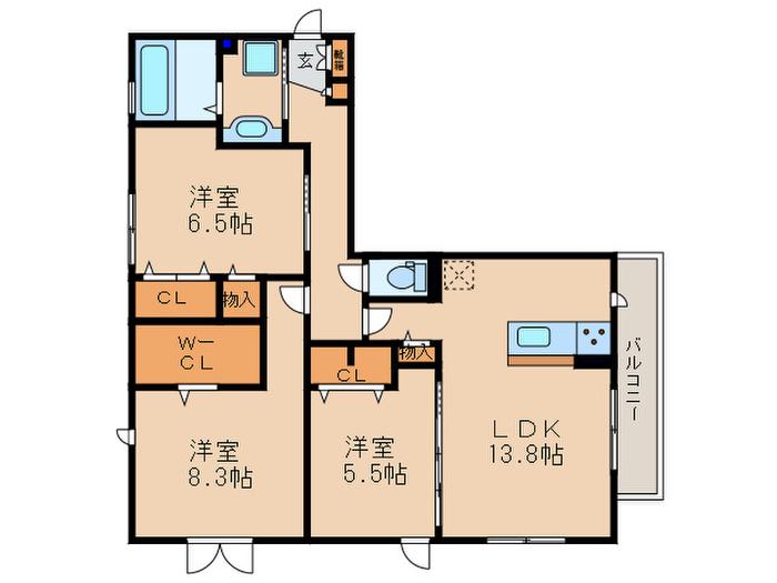 ノイエ南草津(3LDK/2階)の間取り写真