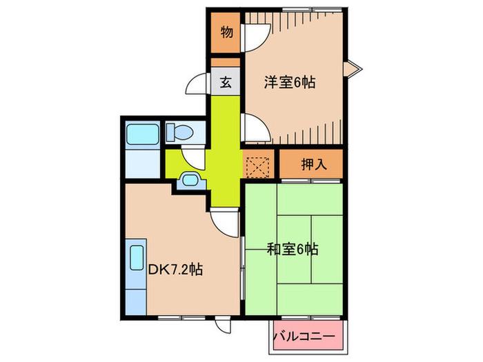 ロジュマン三苫(2DK/2階)の間取り写真