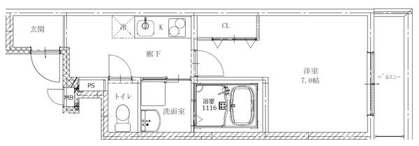 フジパレス鳳中町サウス(1K/3階)の間取り写真