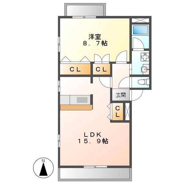 ピーチプレイス(1LDK/3階)の間取り写真
