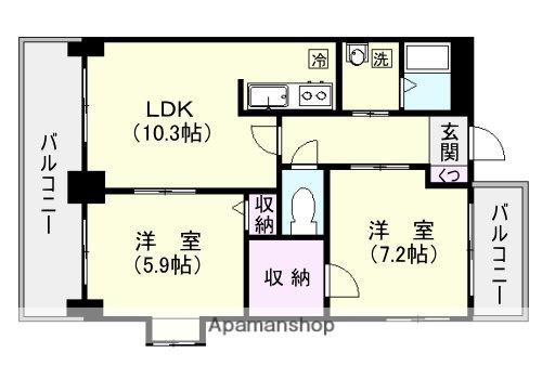 ONE HEART 伊敷(2LDK/7階)の間取り写真