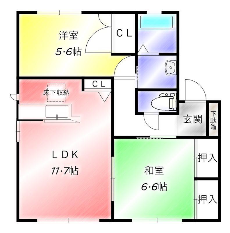 プレジールアンD棟(2LDK/1階)の間取り写真