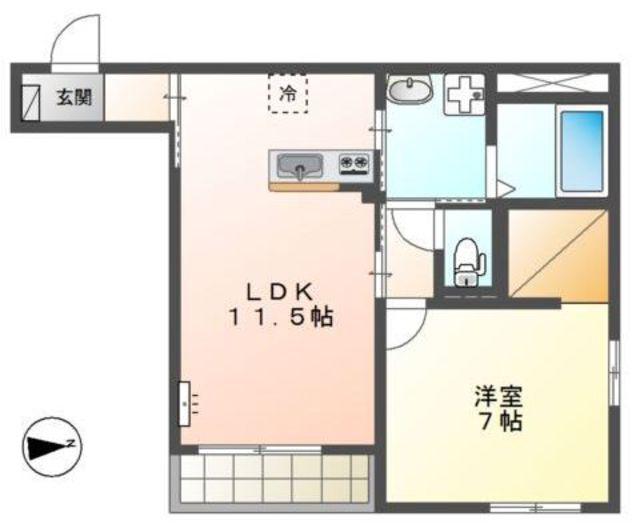 鶴見区下末吉マンション(1LDK/2階)の間取り写真
