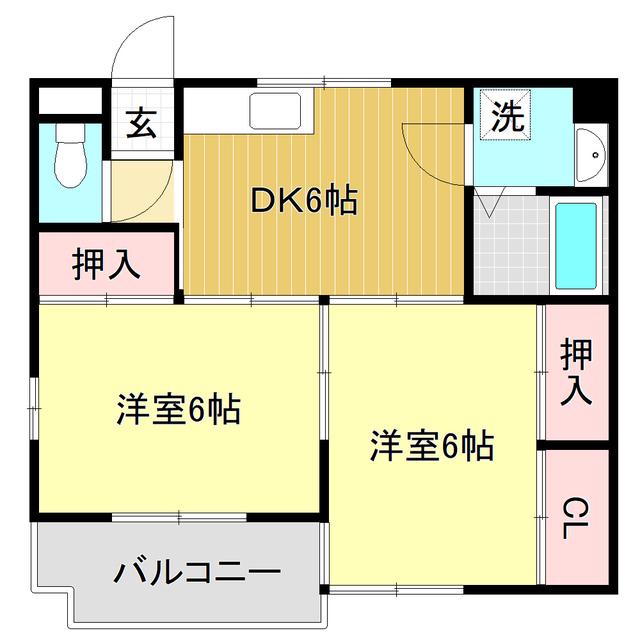 美和ハイツII(2DK/4階)の間取り写真