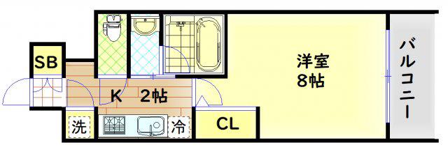 QCフラット北堀江(1K/6階)の間取り写真