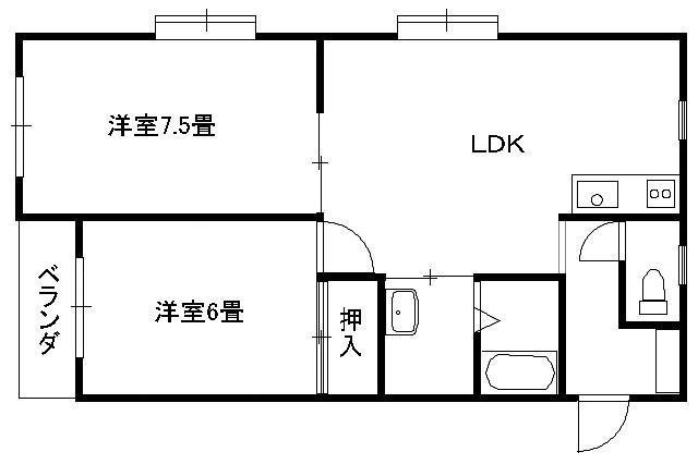 レジデンスアマダ(2LDK/4階)の間取り写真