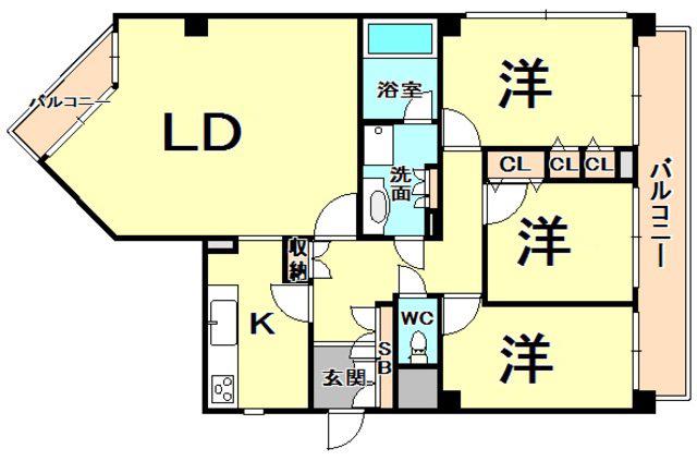甲子園口ガーデンホームズ(3LDK/2階)の間取り写真