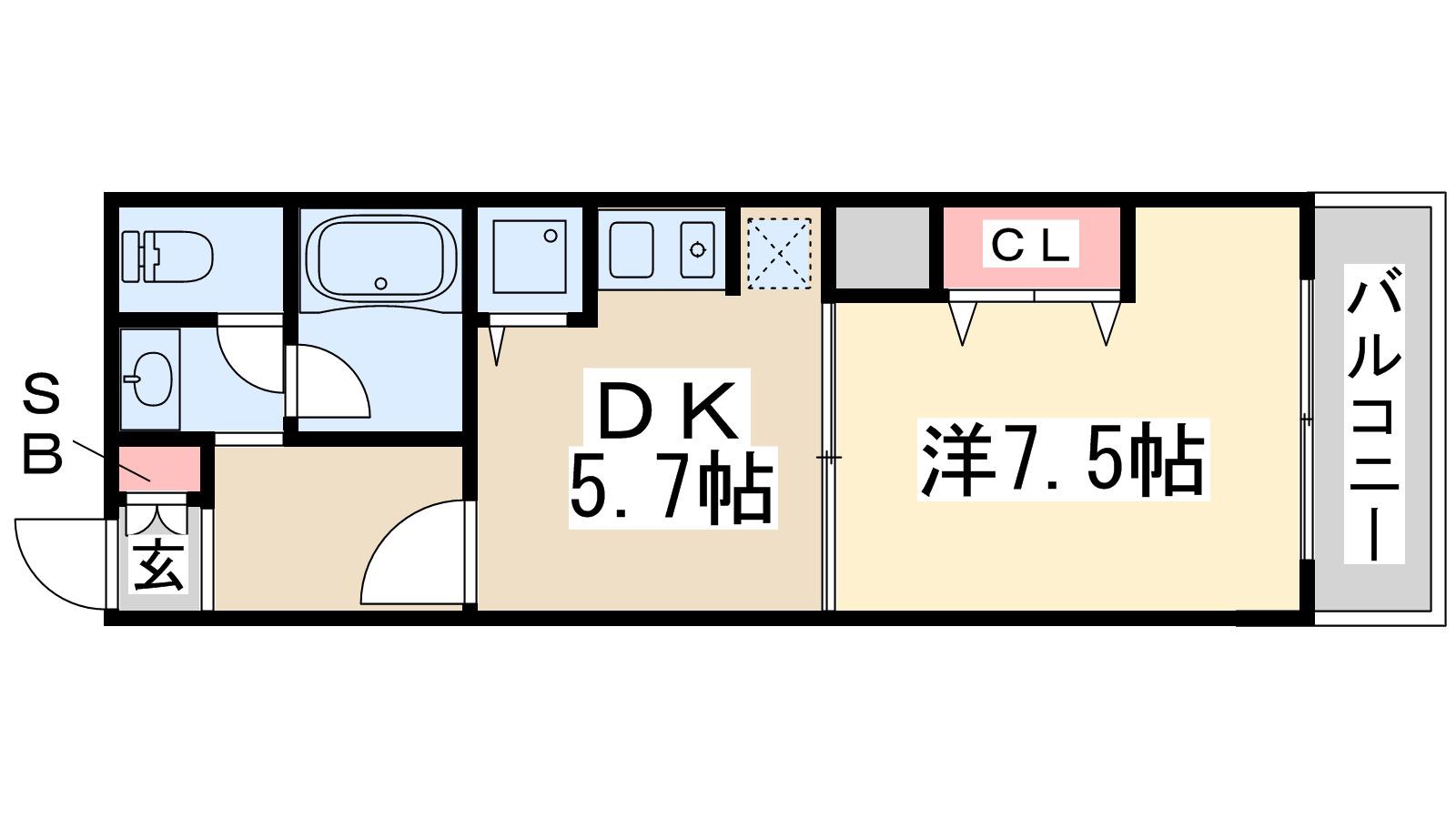 ドムスドイ(1DK/6階)の間取り写真