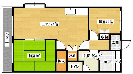 エクセレンス東野(2LDK/2階)の間取り写真
