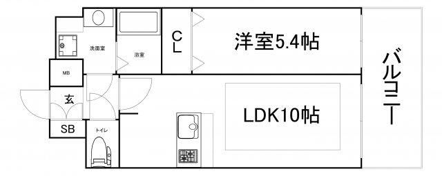 プレサンス玉造ザ・ライブ(1LDK/13階)の間取り写真