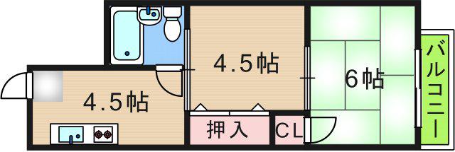 プリエールファミリー住之江御崎(2DK/8階)の間取り写真