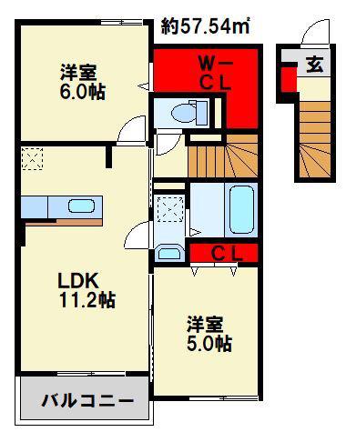 コスモス A(2LDK/2階)の間取り写真