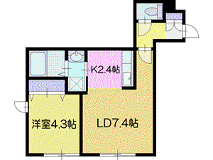 ALIVIO東野幌(1LDK/2階)の間取り写真