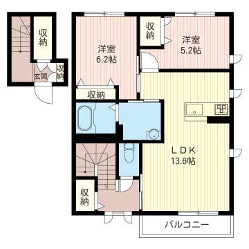 フラム・モンターニュ B棟(2LDK/2階)の間取り写真