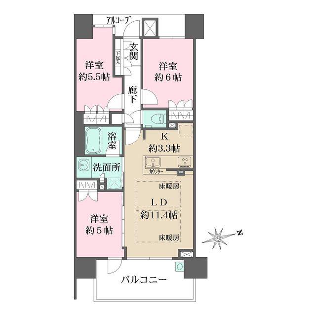 ザ・パークハウス宝塚(3LDK/14階)の間取り写真