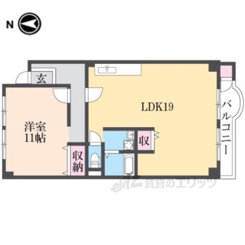 山科音羽マンションA棟(1LDK/2階)の間取り写真