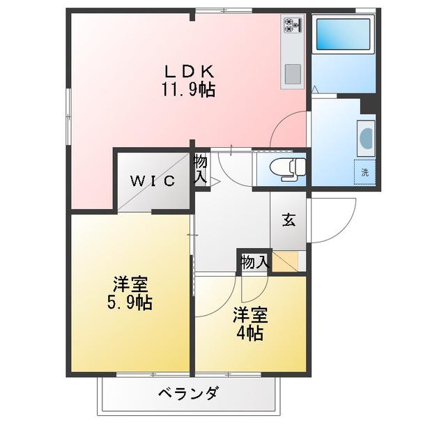 ディアスストリート C(2LDK/2階)の間取り写真