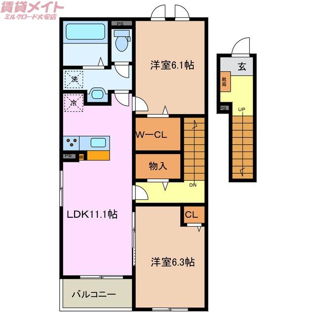 グレース B(2LDK/2階)の間取り写真