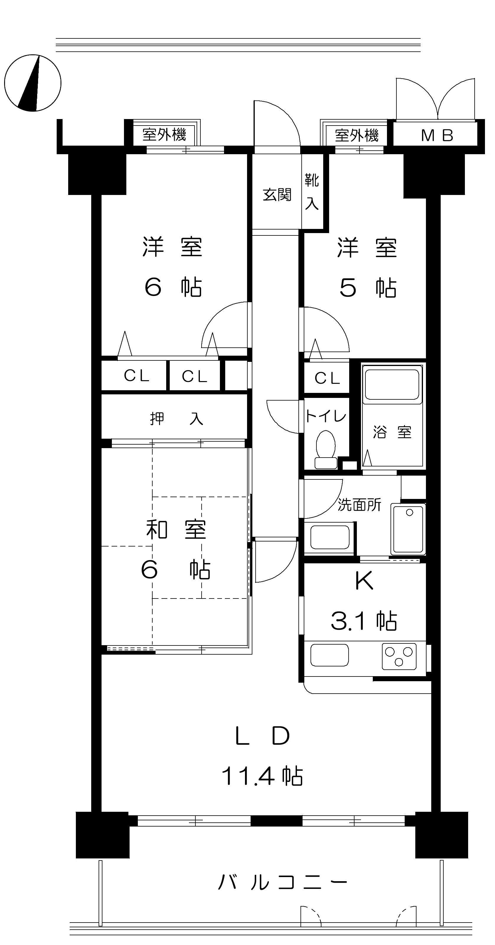 パニエ六甲(3LDK/5階)の間取り写真