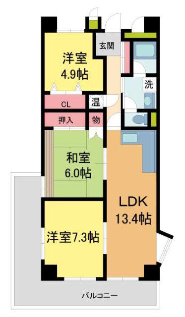 阪急池田伏尾台マンション(3LDK/2階)の間取り写真