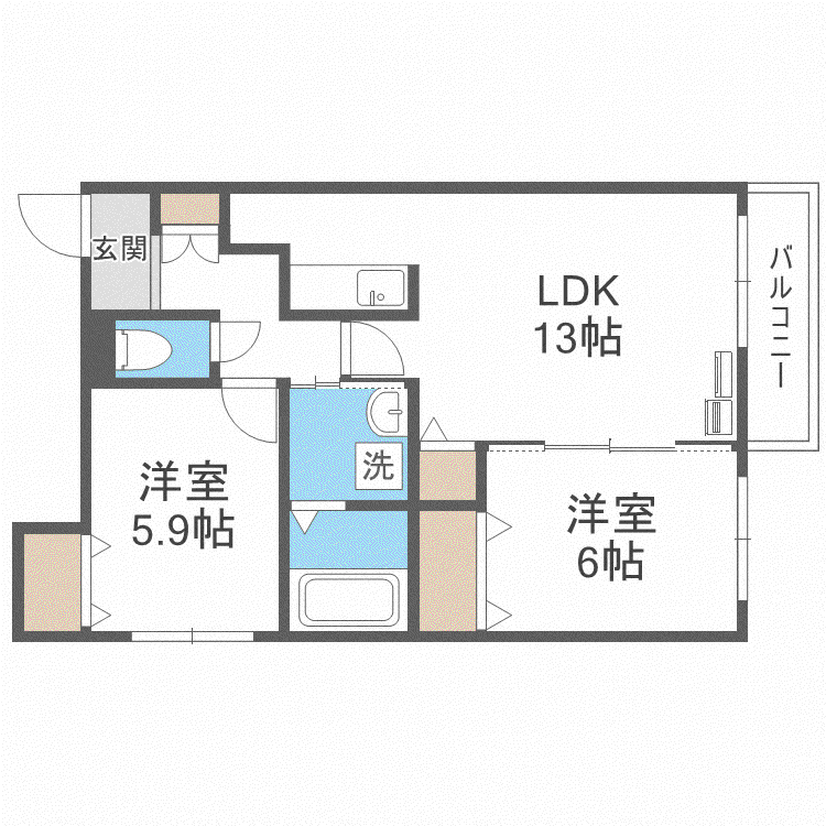 ZABO HILLS新道東(2LDK/4階)の間取り写真