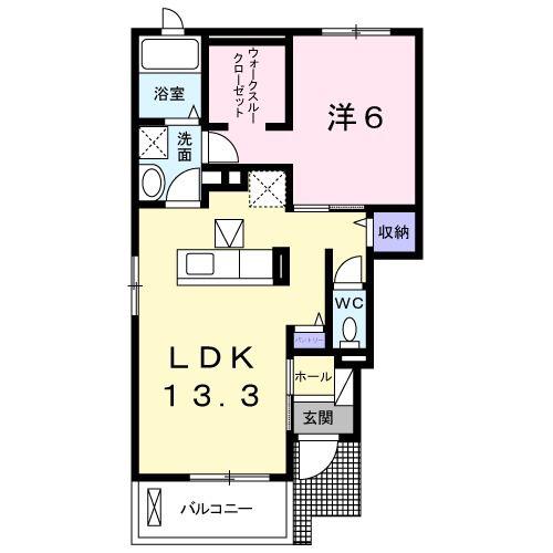 ビバリーヒルズA(1LDK/1階)の間取り写真