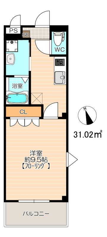 ワンピース(1K/2階)の間取り写真