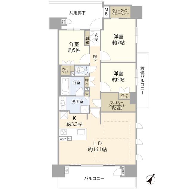 バンベール赤池ラ・コリーヌ(3SLDK/5階)の間取り写真