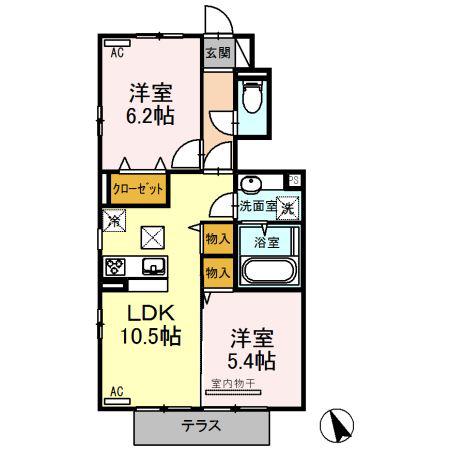 ソディスファーレ(2LDK/1階)の間取り写真