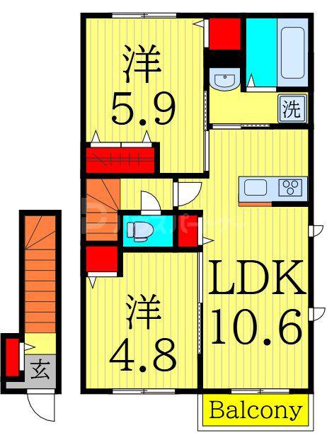 ハイム大杉(2LDK/2階)の間取り写真